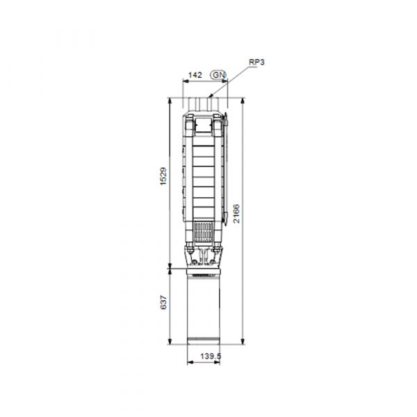 Cos Bomba Grundfos SP30-13 Rp3 6" 50/60 medidas